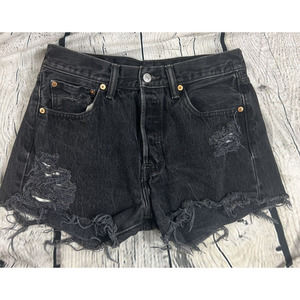Levi's 501 Distressed Button Fly Faded Black Denim Cutoff Shorts Women's 30"